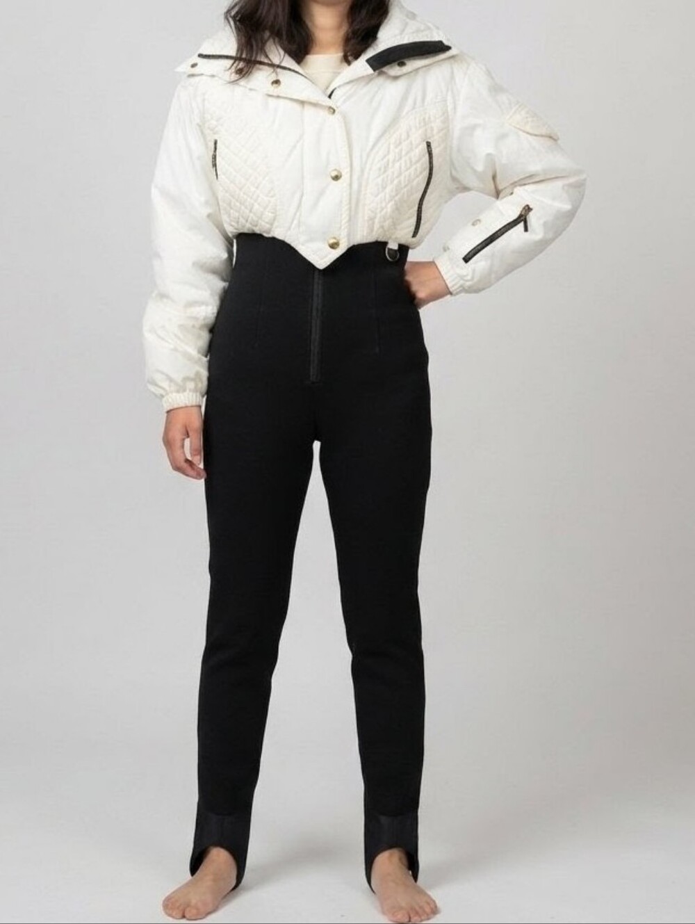 Nils Vintage Women's Ski Suit Salopette Hot White & Black Size 8